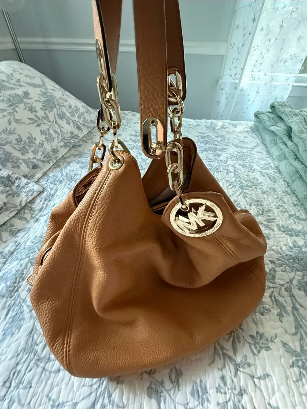 Michael Kors Cognac Pebbled Leather Hobo with Gold Hardware